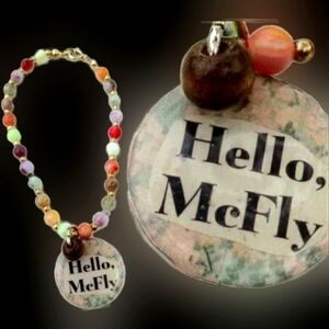 Vtg 60s multi agate beaded Hello Mcfly back to the future graphic bracelet NWT